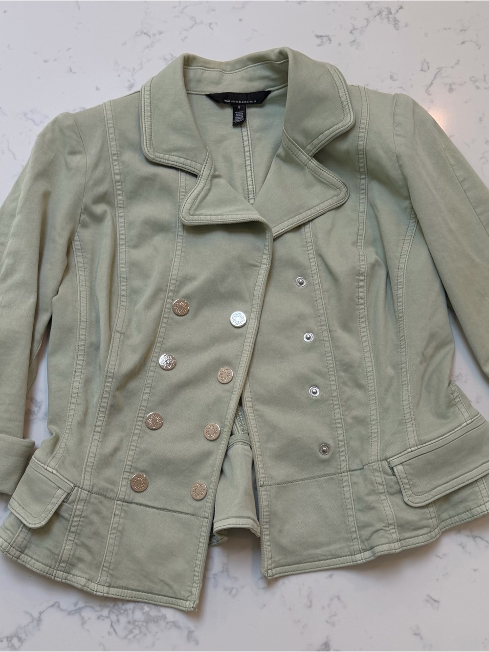 White House Black Market Light Sage Green Double-Breasted Cotton Blazer